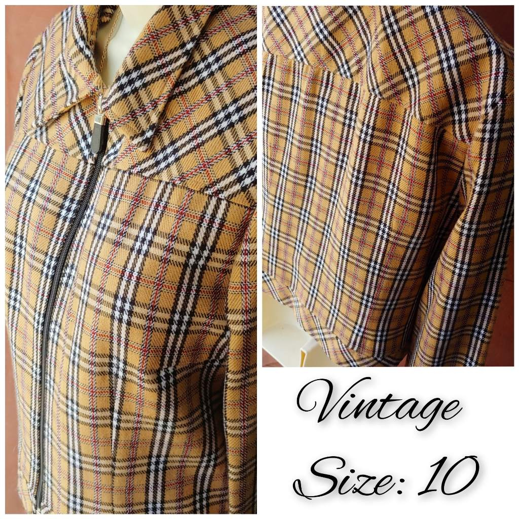 Vintage Tan Classic Iconic Plaid Zip Jacket M (10)